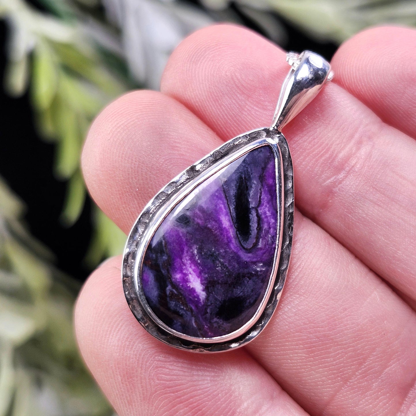Sugilite Pendant, Sterling Silver Sugilite Necklace, Sugilite Jewelry