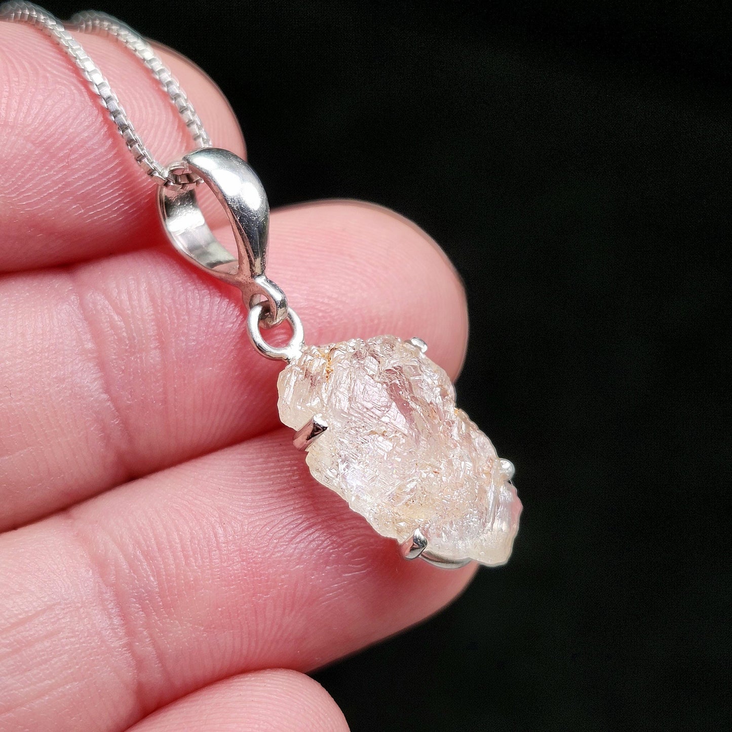 Etched Phenacite Pendant, Sterling Silver