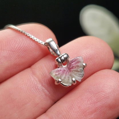 Watermelon Tourmaline Butterfly Pendant, Sterling Silver