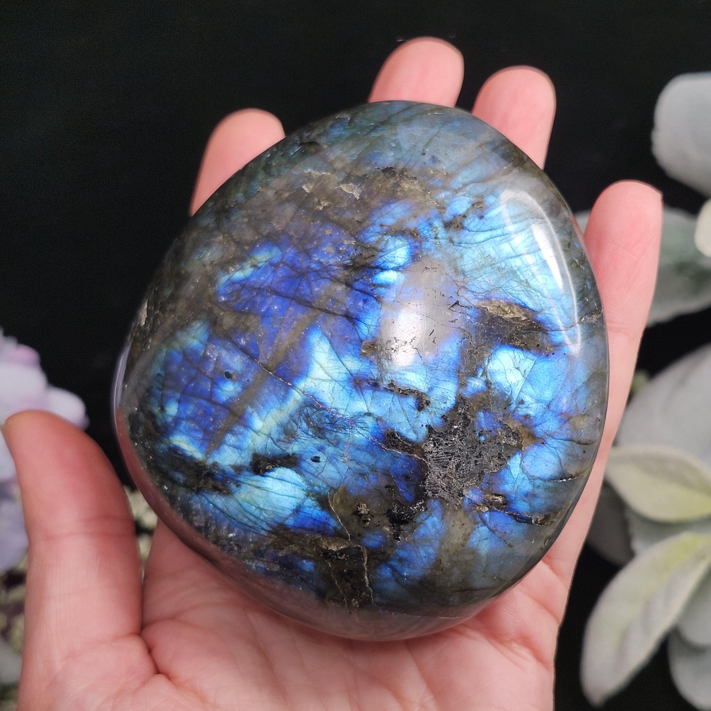 LARGE Labradorite Palm Stone 402g, Polished Labradorite Specimen, High Quality Labradorite Crystal