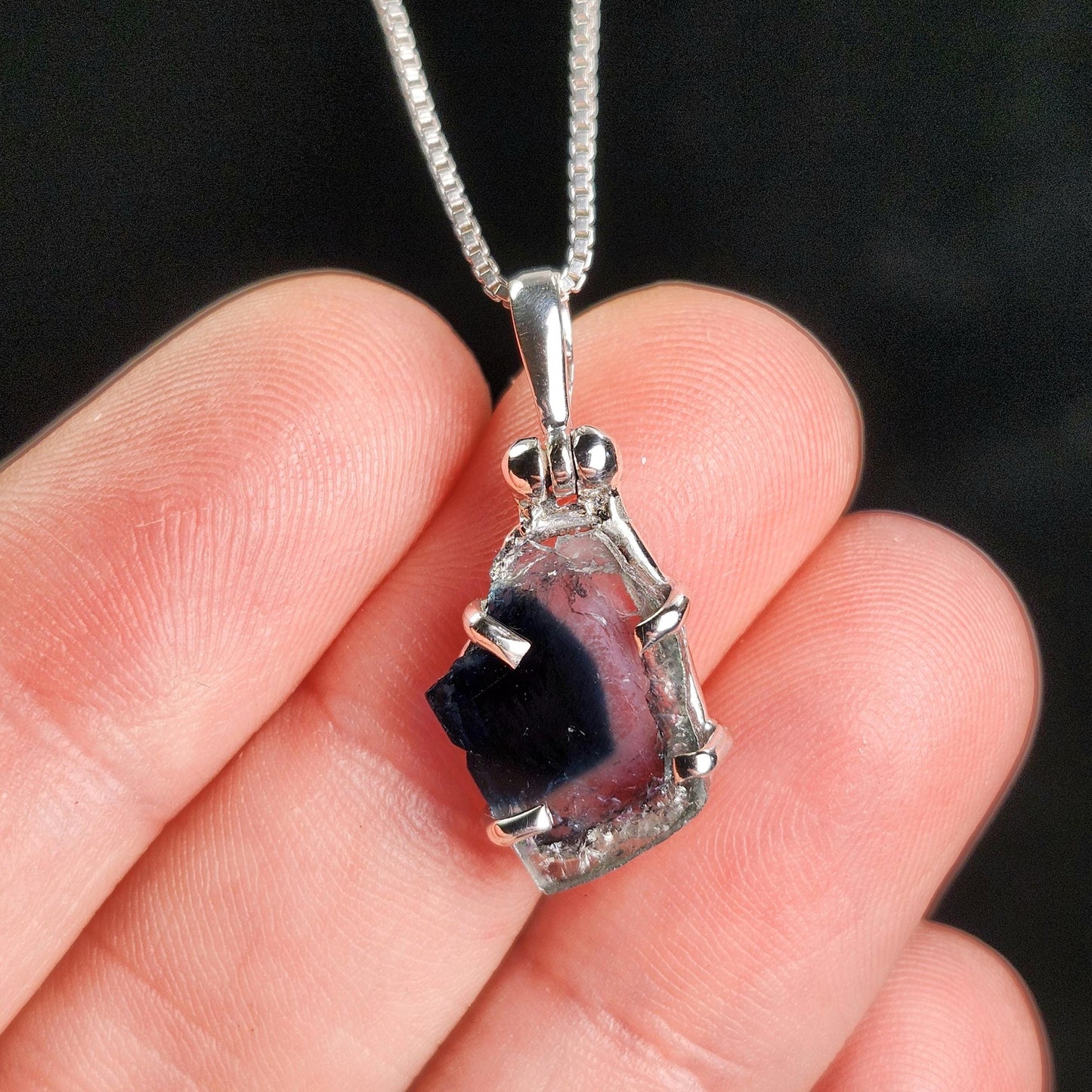 Blue Tourmaline Slice Pendant, Sterling Silver