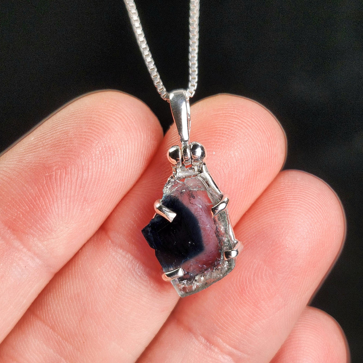Blue Tourmaline Slice Pendant, Sterling Silver