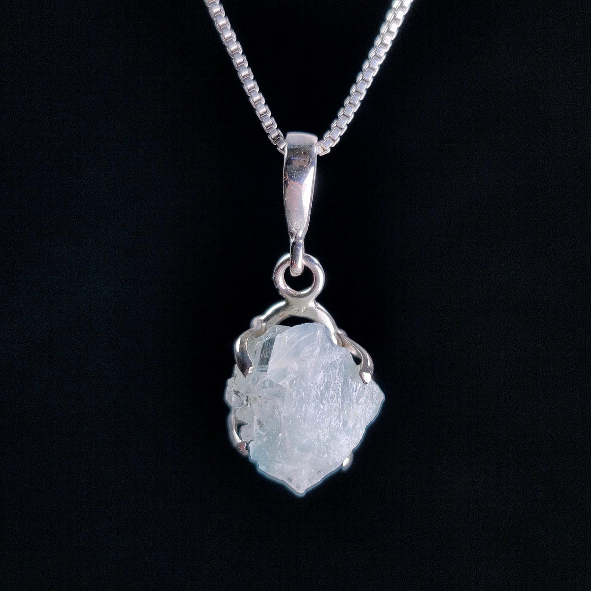 Blue Euclase Pendant, Sterling Silver Brazilian Euclase Crystal Necklace, Rare Jewelry