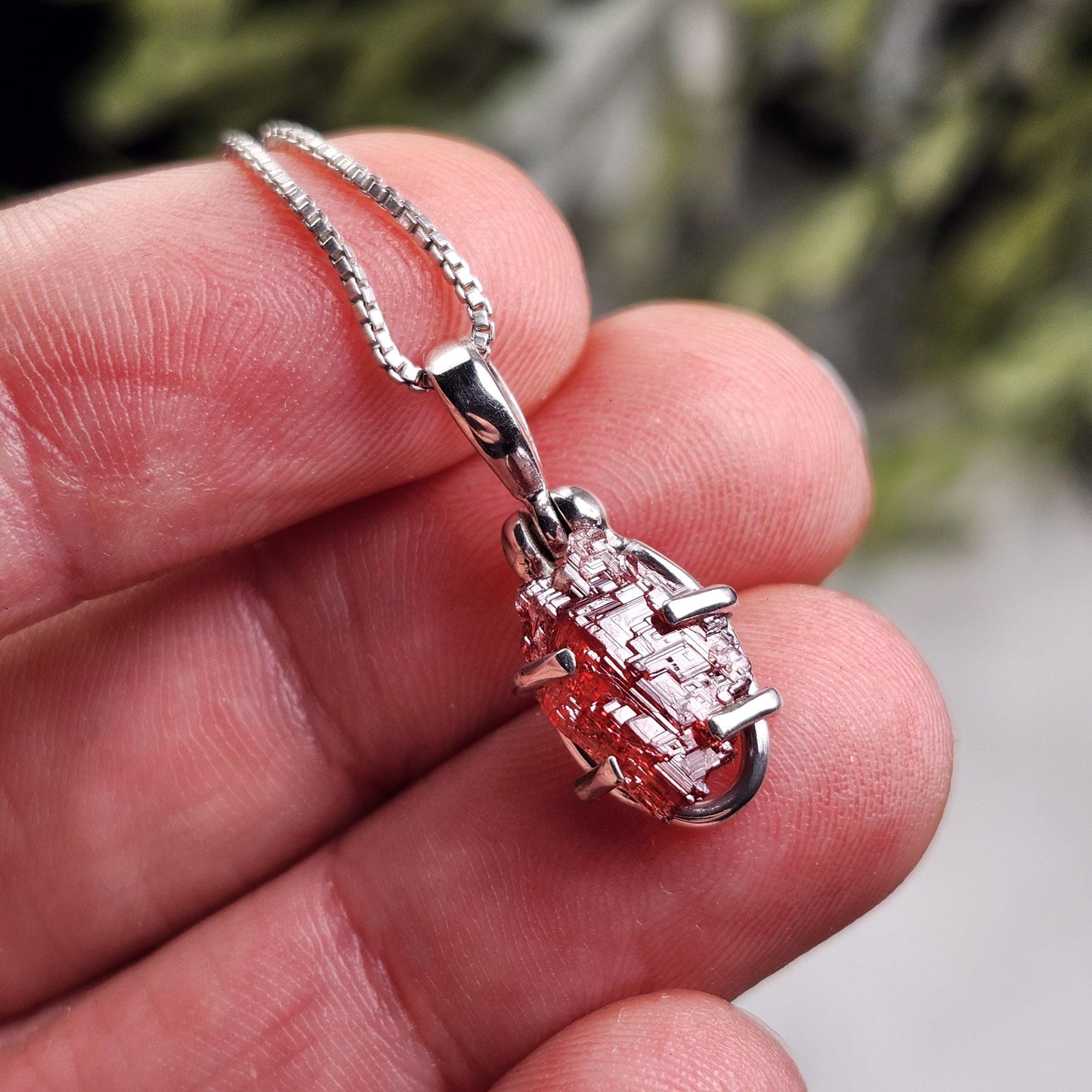 Etched Garnet Pendant, Sterling Silver