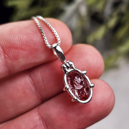 Etched Garnet Pendant, Sterling Silver