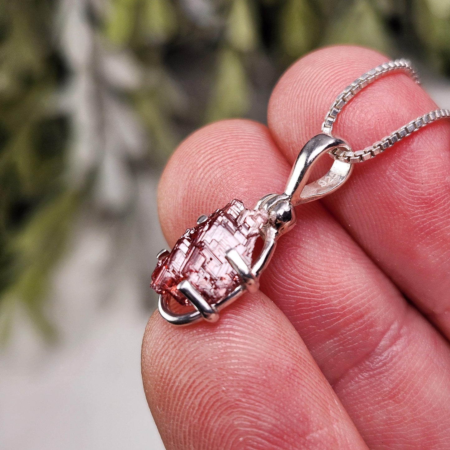 Etched Garnet Pendant, Sterling Silver