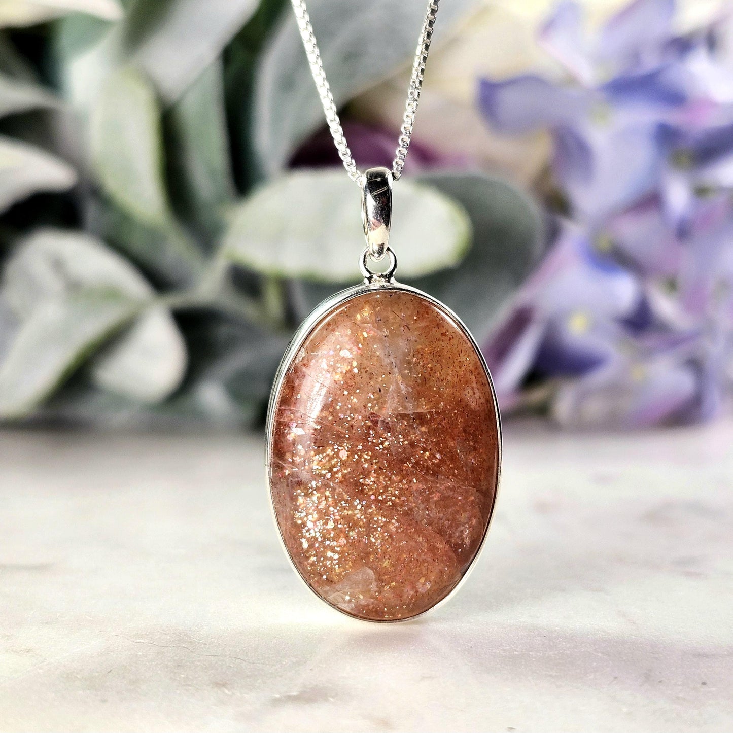 Rainbow Sunstone Pendant, Sterling Silver Sunstone Necklace