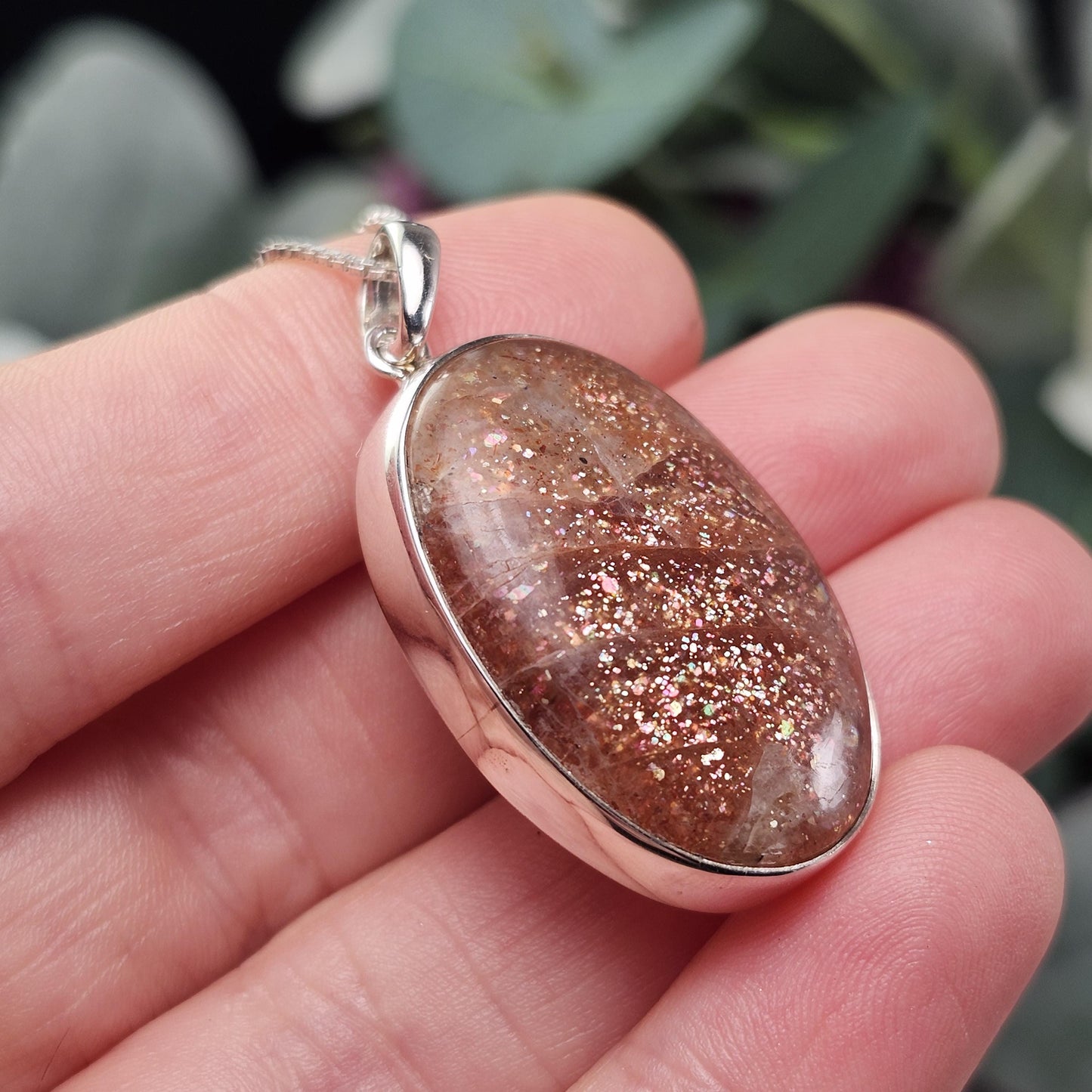 Rainbow Sunstone Pendant, Sterling Silver Sunstone Necklace