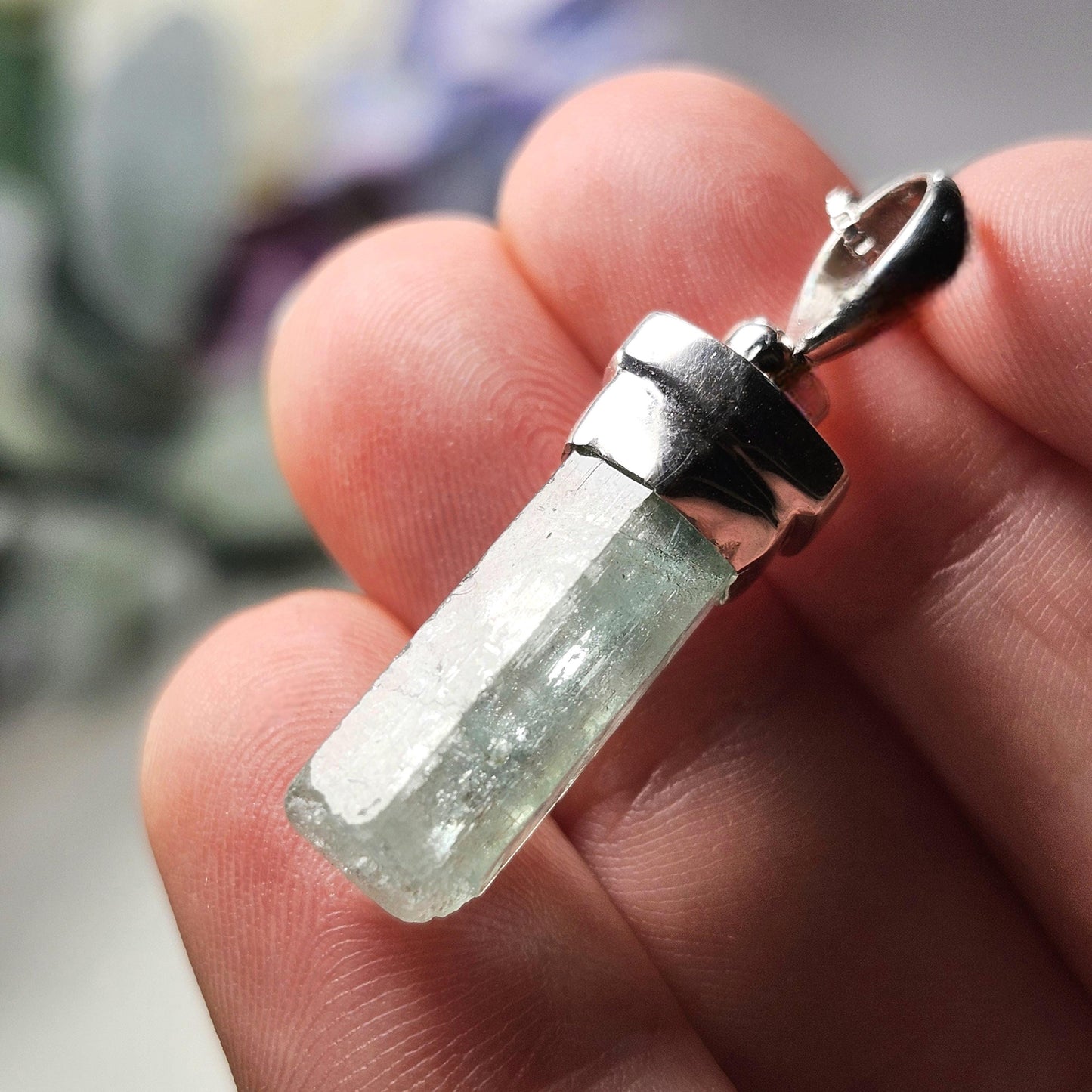 Terminated Aquamarine Pendant, Sterling Silver Aquamarine Necklace from Nigeria