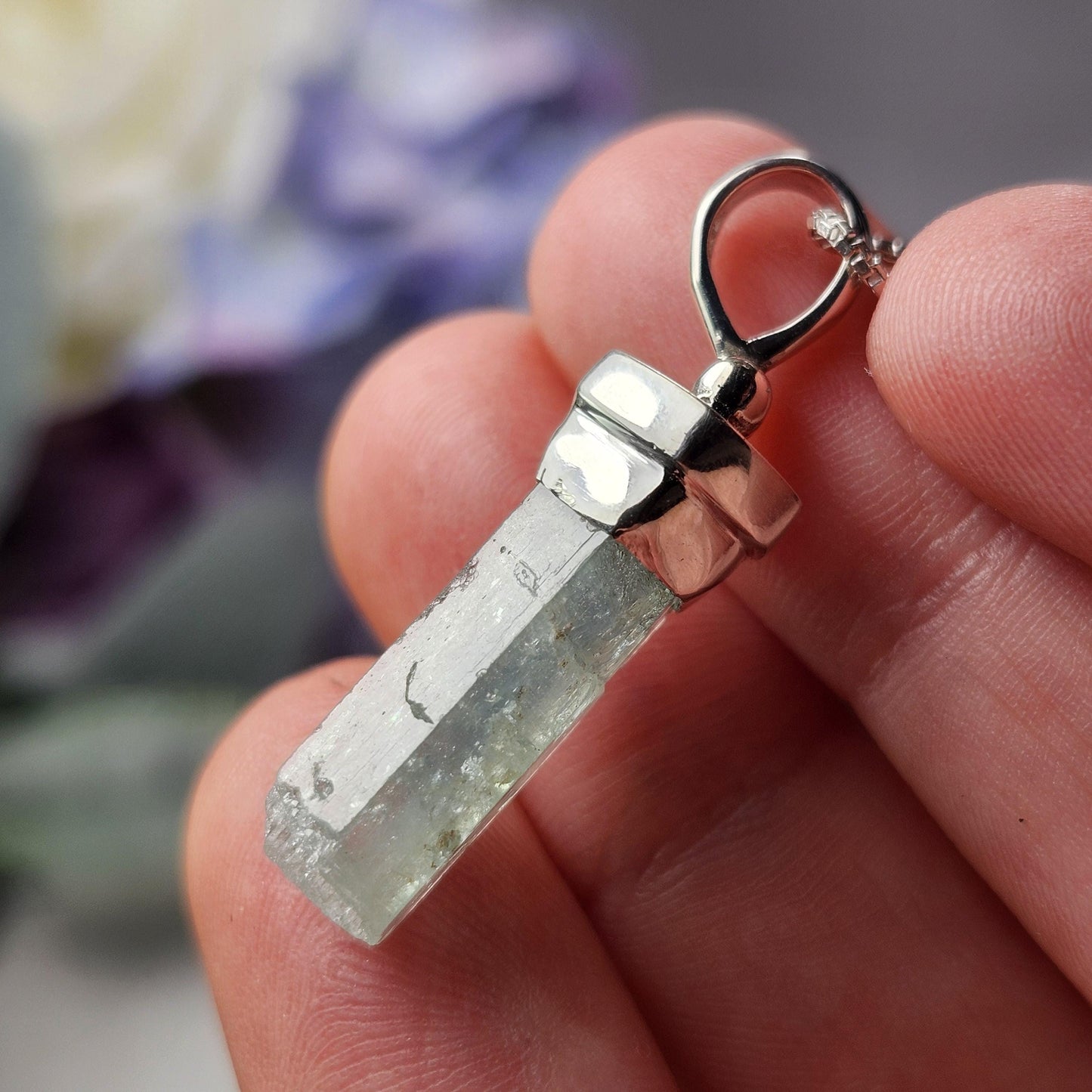 Terminated Aquamarine Pendant, Sterling Silver Aquamarine Necklace from Nigeria