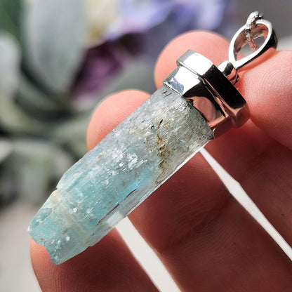 Aquamarine Pendant, Raw Blue Aquamarine Sterling Silver Pendant