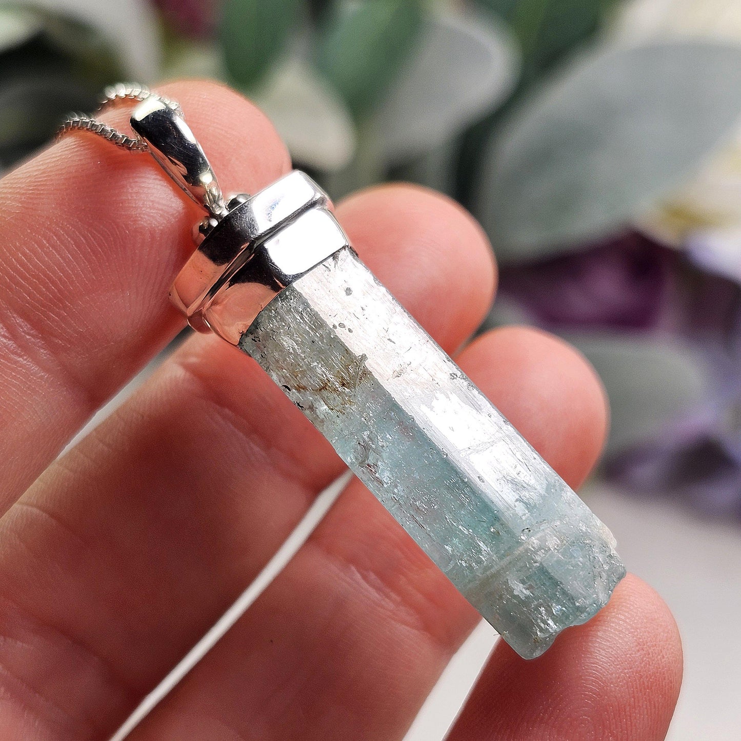 Aquamarine Pendant, Raw Blue Aquamarine Sterling Silver Pendant