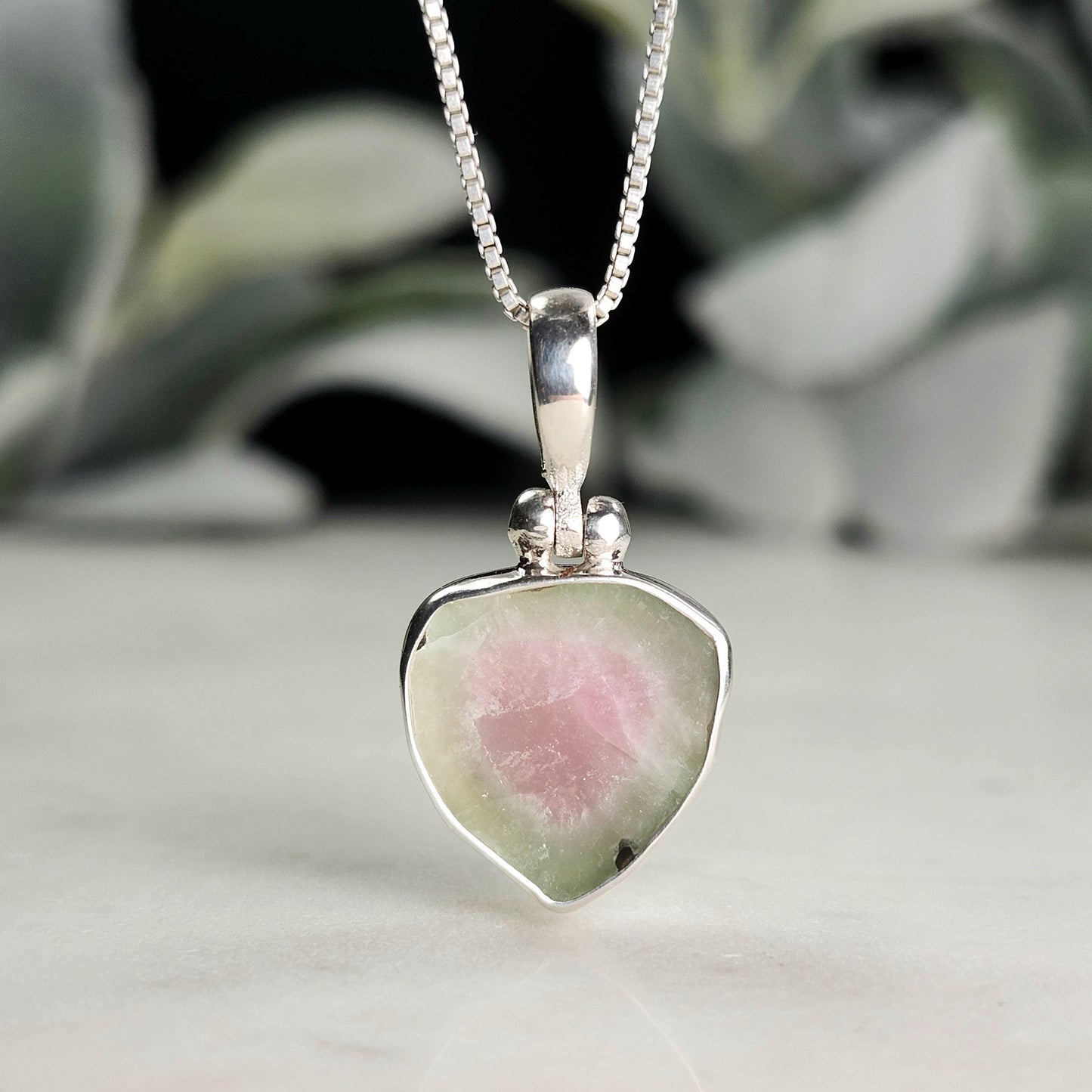 Watermelon Tourmaline Pendant, Sterling Silver