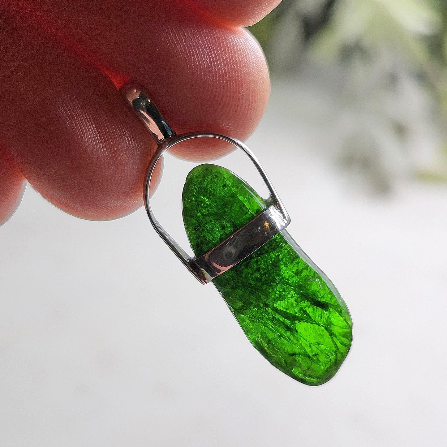 Chrome Diopside Crystal Pendant, Sterling Silver