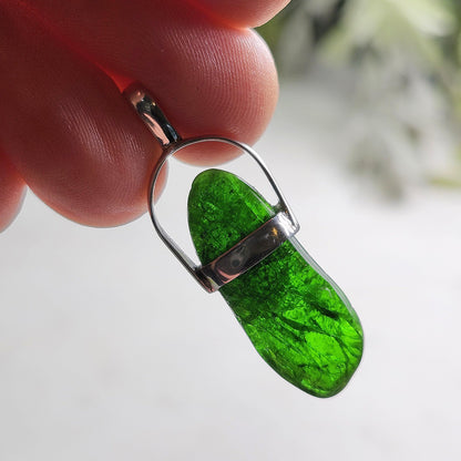 Chrome Diopside Crystal Pendant, Sterling Silver