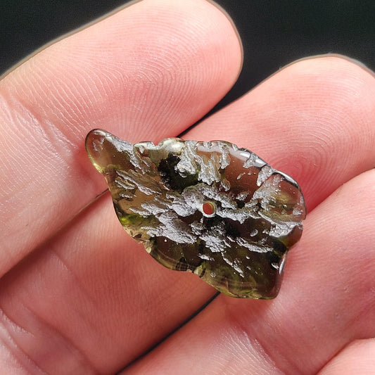 Polished Moldavite Bead: Authentic Czech Tektite Crystal (1.8g, 25mm x 15mm x 4mm)
