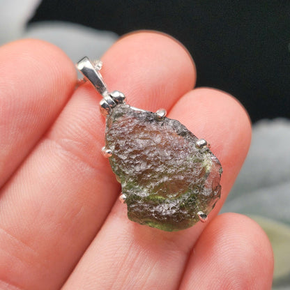 Genuine Moldavite Pendant, Sterling Silver