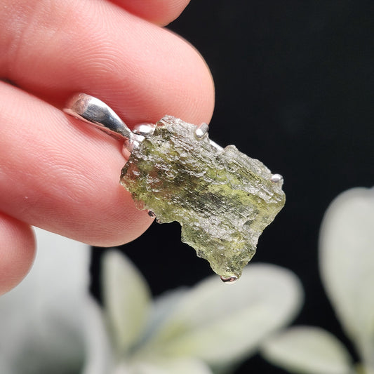 Genuine Moldavite Pendant, Sterling Silver