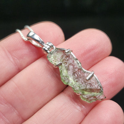 Genuine Moldavite Pendant, Sterling Silver