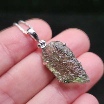 Genuine Moldavite Pendant, Sterling Silver