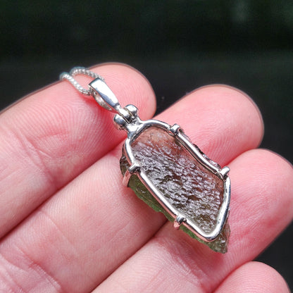 Genuine Moldavite Pendant, Sterling Silver