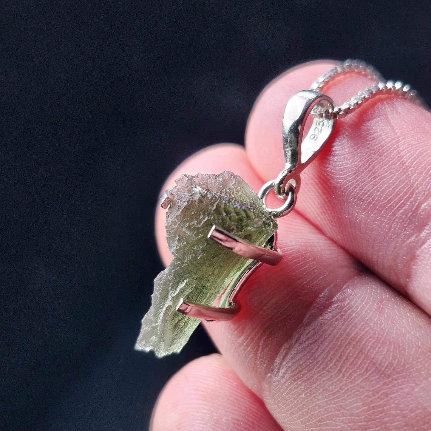 Genuine Moldavite Pendant, Sterling Silver Moldavite Necklace