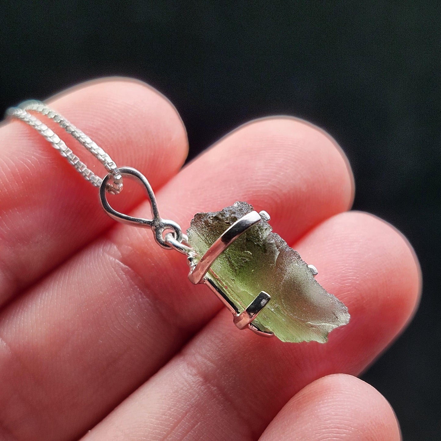 Genuine Moldavite Pendant, Sterling Silver Moldavite Necklace