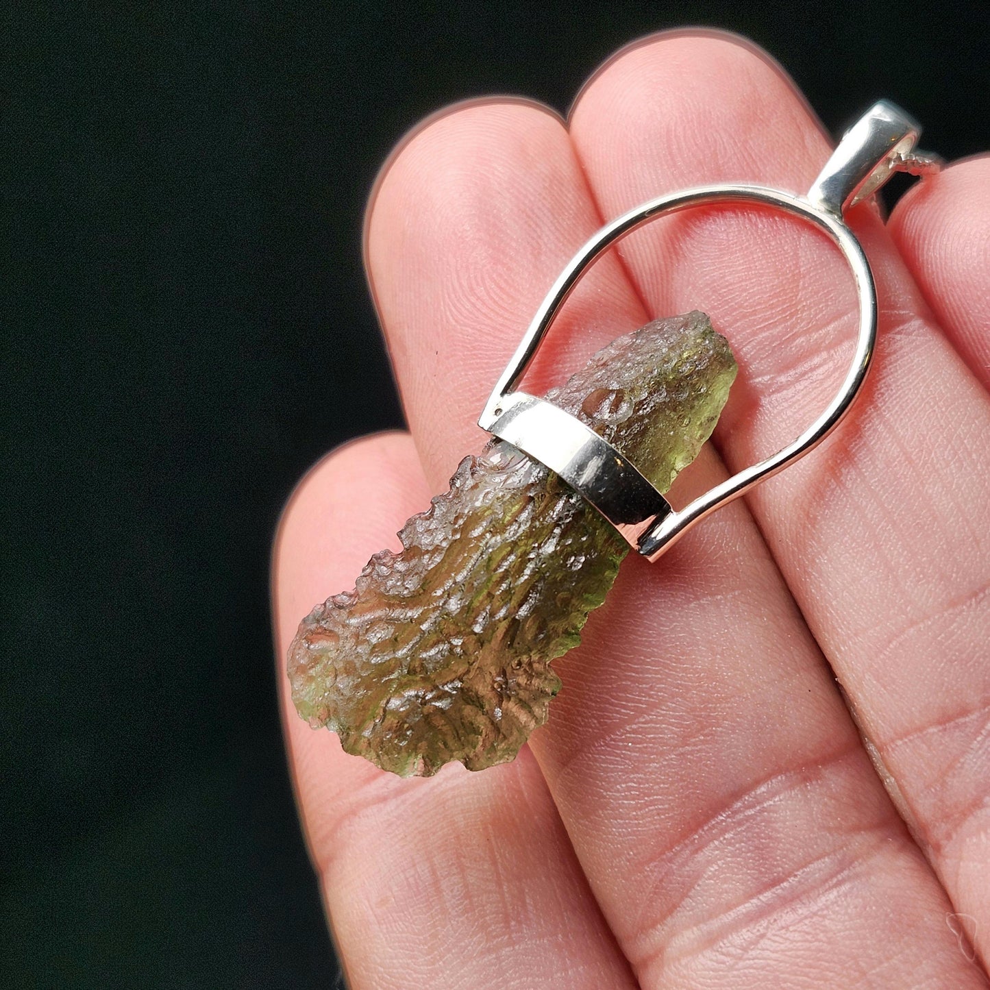 Moldavite Pendant, Genuine Sterling Silver Moldavite Necklace
