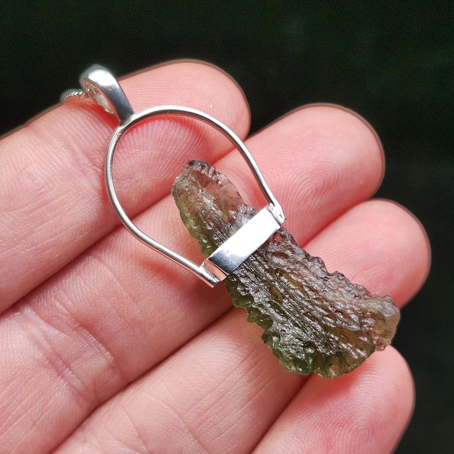 Moldavite Pendant, Genuine Sterling Silver Moldavite Necklace