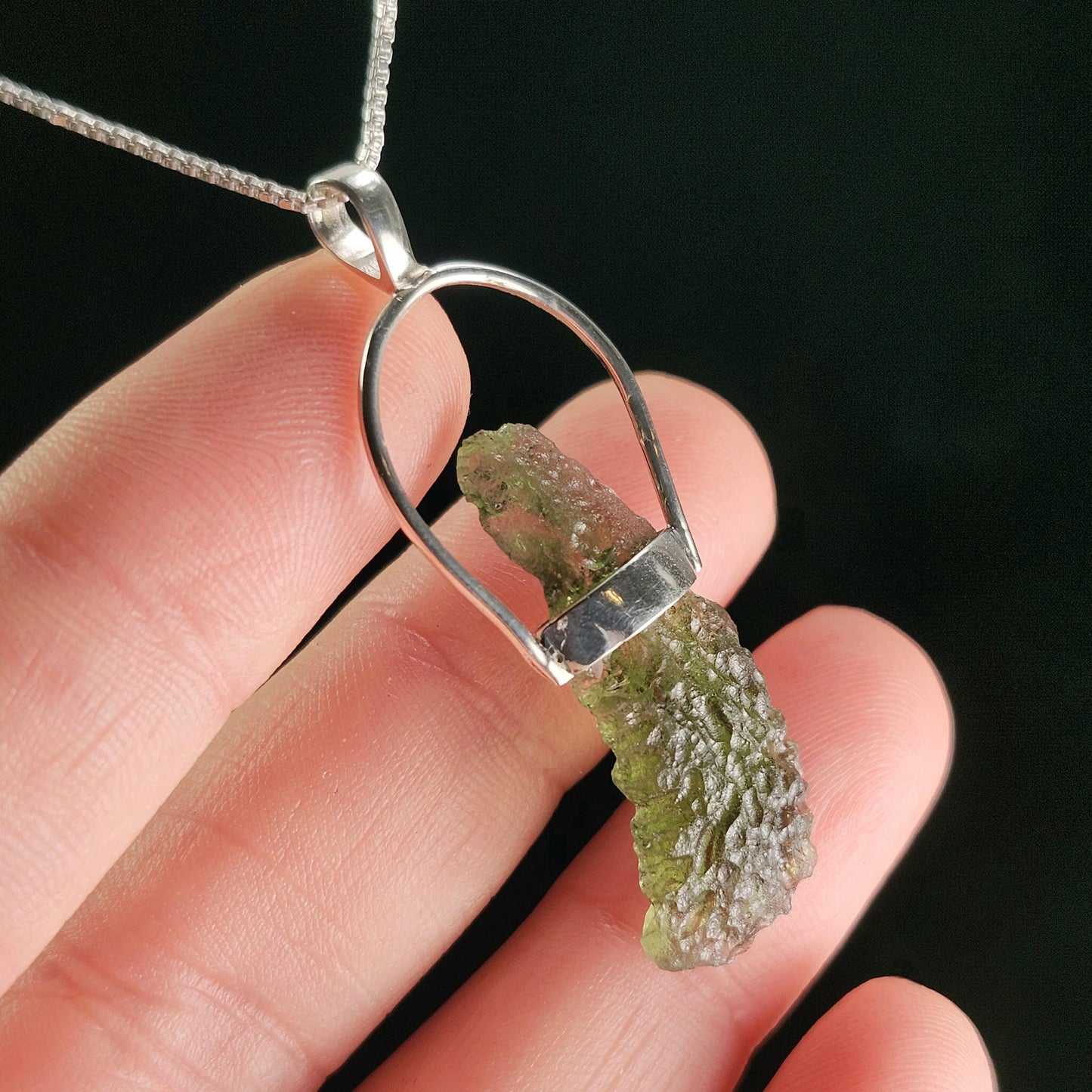 Moldavite Pendant, Genuine Sterling Silver Moldavite Necklace