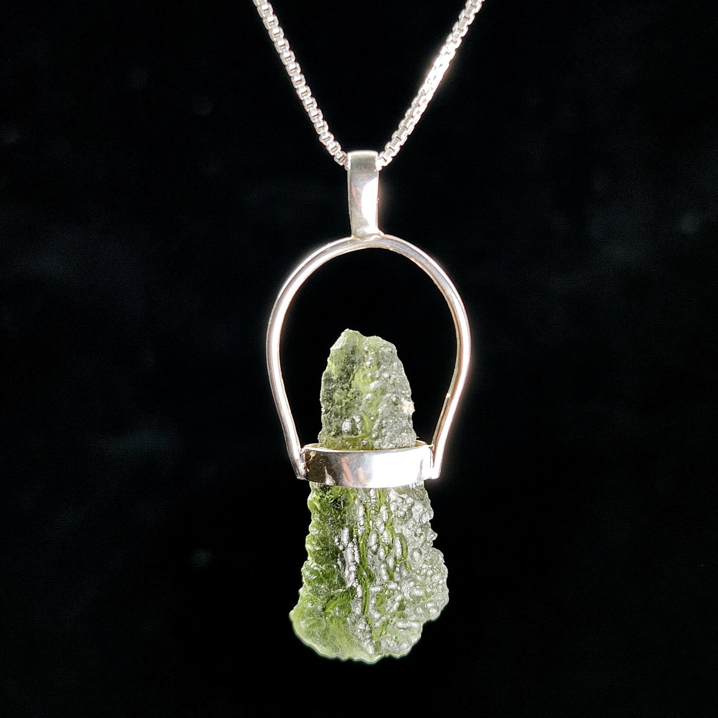 Moldavite Pendant, Genuine Sterling Silver Moldavite Necklace