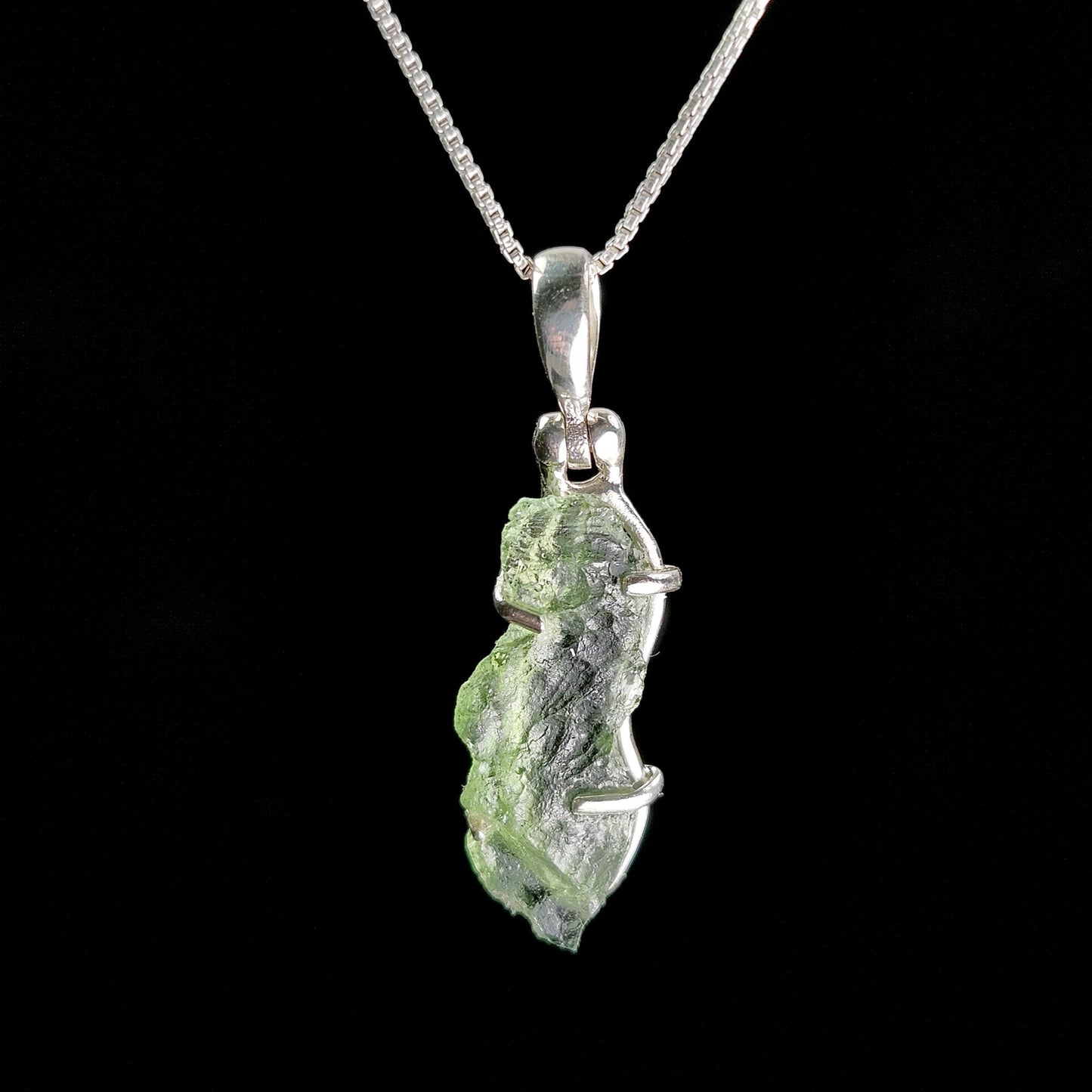 Genuine Moldavite Pendant, Sterling Silver