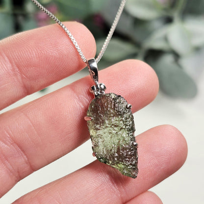 Genuine Moldavite Pendant, Sterling Silver