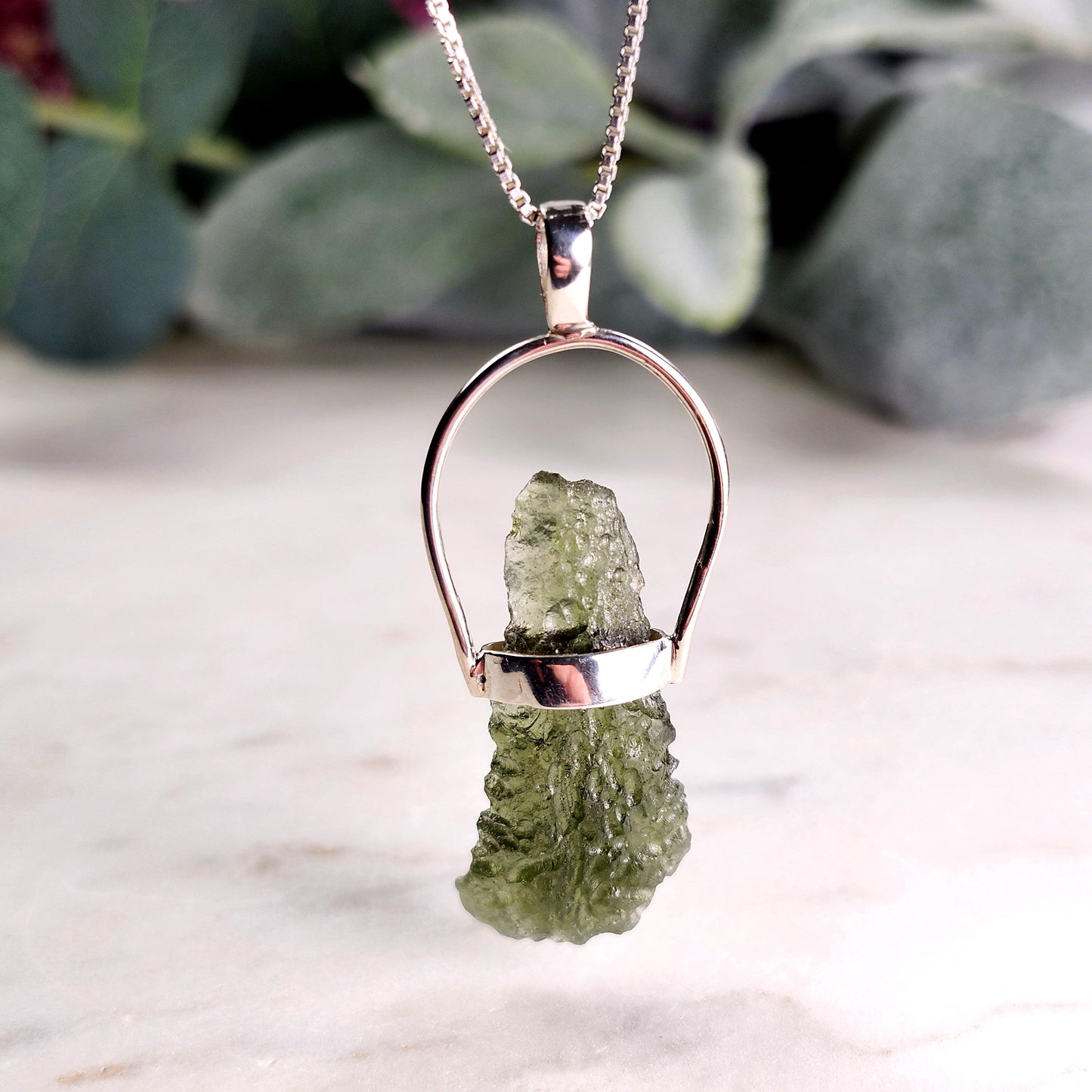 Moldavite Pendant, Genuine Sterling Silver Moldavite Necklace
