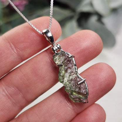 Genuine Moldavite Pendant, Sterling Silver