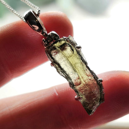 Moldavite Pendant, Authentic Sterling Silver Moldavite Tektite Necklace, Genuine Moldavite Crystal