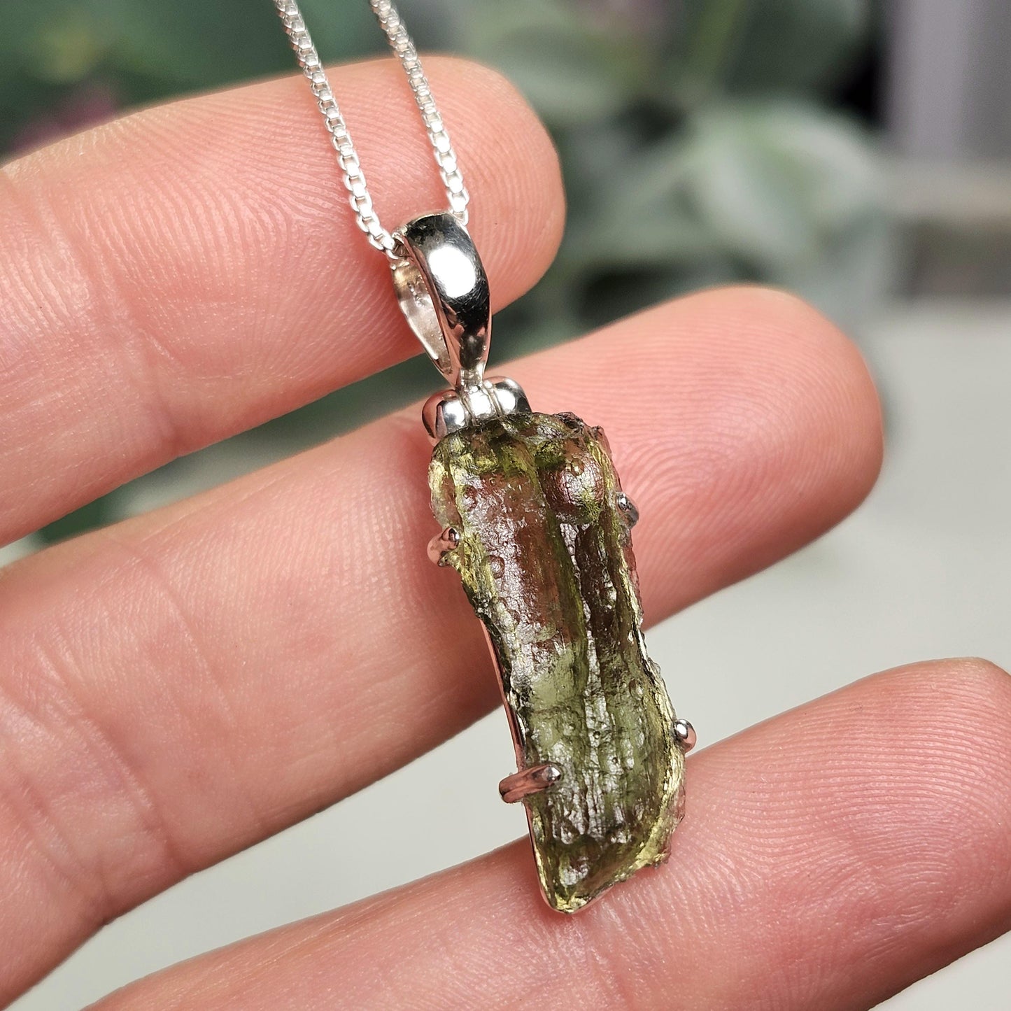 Moldavite Pendant, Authentic Sterling Silver Moldavite Tektite Necklace, Genuine Moldavite Crystal