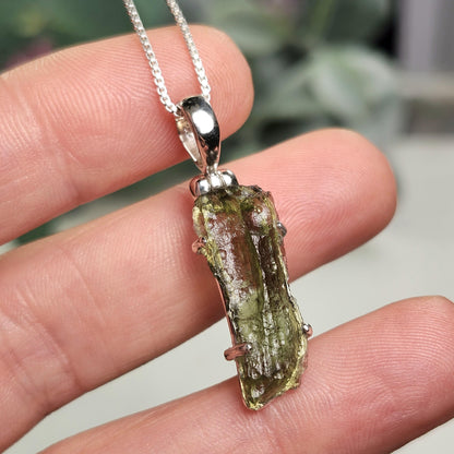 Moldavite Pendant, Authentic Sterling Silver Moldavite Tektite Necklace, Genuine Moldavite Crystal