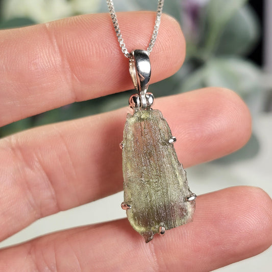 Genuine Moldavite Pendant, Sterling Silver