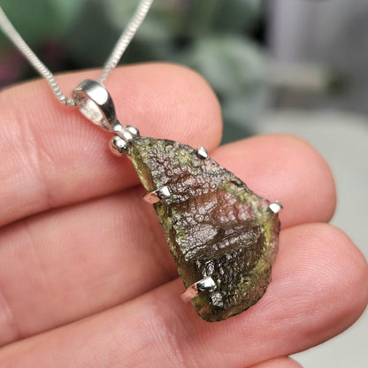 Genuine Moldavite Pendant, Authentic Sterling Silver Moldavite Necklace