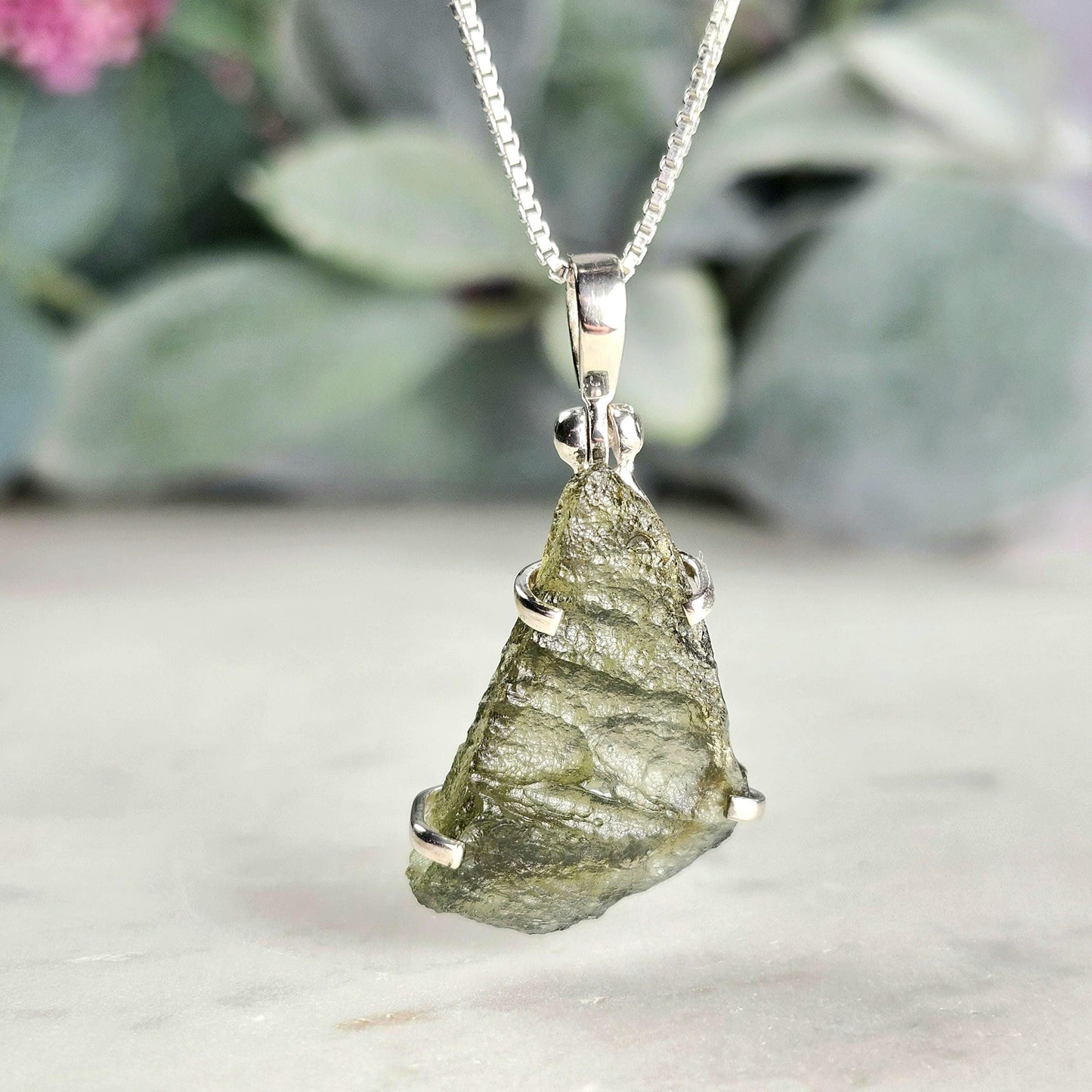 Genuine Moldavite Pendant, Authentic Sterling Silver Moldavite Necklace