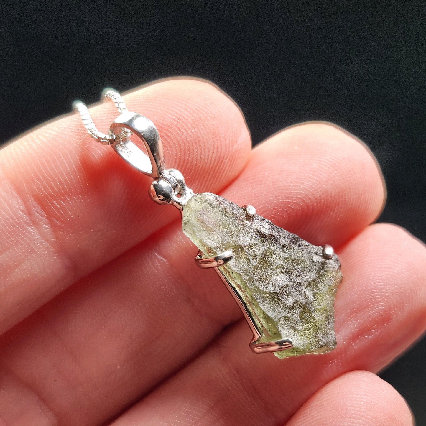 Moldavite Pendant, Authentic Sterling Silver Moldavite Necklace, Genuine Moldavite