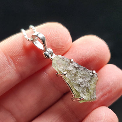 Moldavite Pendant, Authentic Sterling Silver Moldavite Necklace, Genuine Moldavite