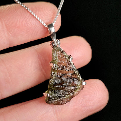 Genuine Moldavite Pendant, Authentic Sterling Silver Moldavite Necklace