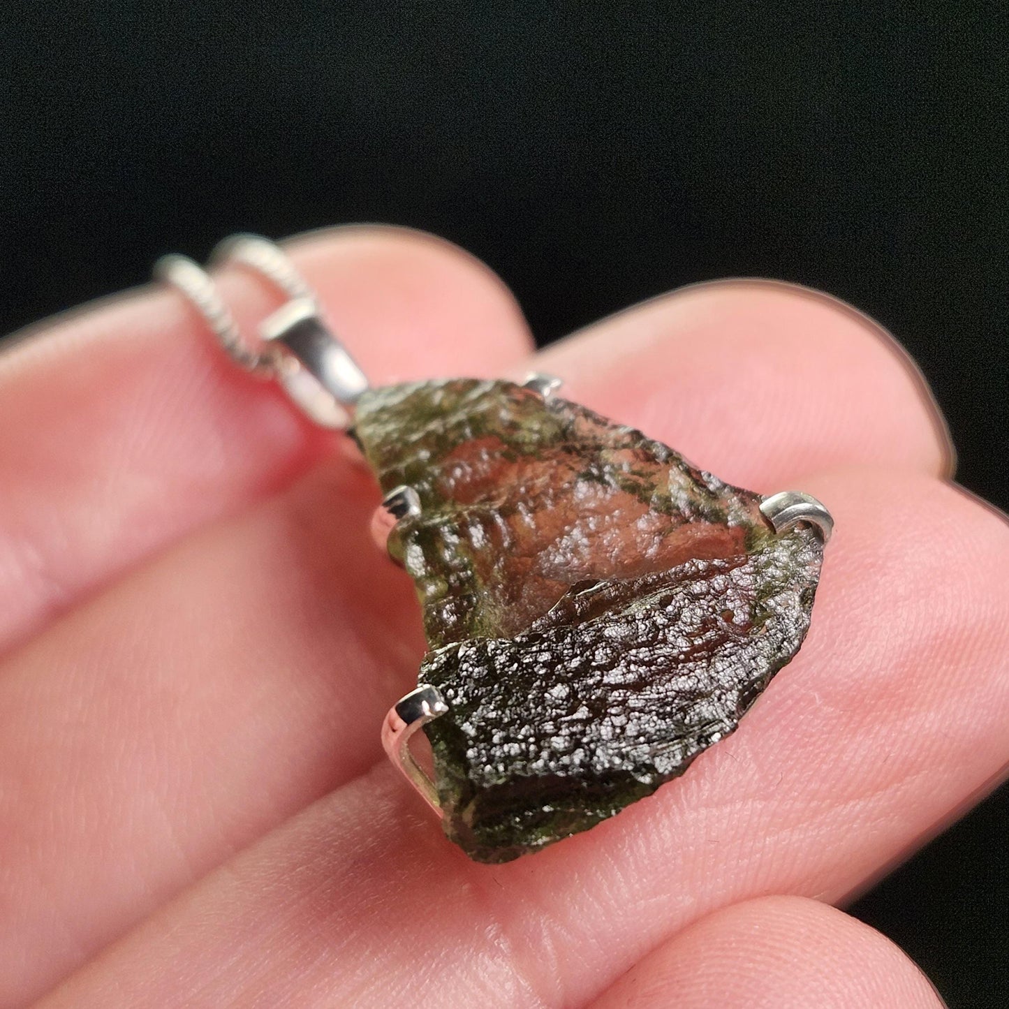 Genuine Moldavite Pendant, Authentic Sterling Silver Moldavite Necklace