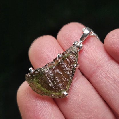 Genuine Moldavite Pendant, Authentic Sterling Silver Moldavite Necklace