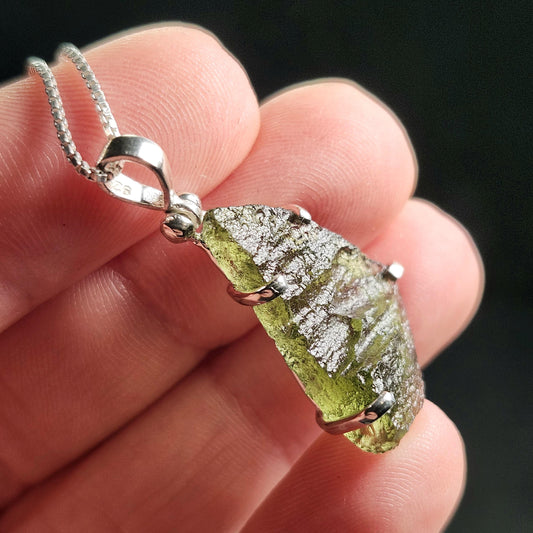 Genuine Moldavite Pendant, Authentic Sterling Silver Moldavite Necklace
