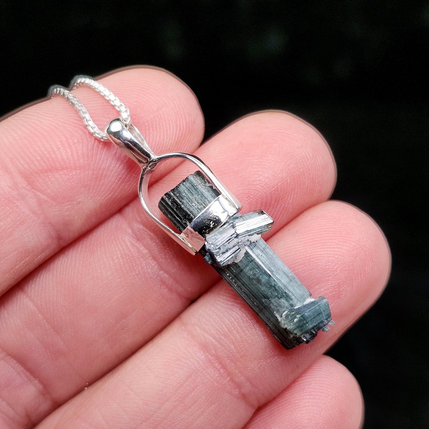 Blue Tourmaline Pendant, Sterling Silver Tourmaline Necklace
