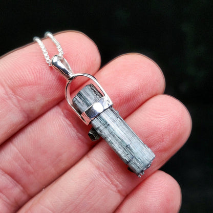 Blue Tourmaline Pendant, Sterling Silver Tourmaline Necklace