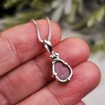 Watermelon Tourmaline Slice Pendant, Sterling Silver